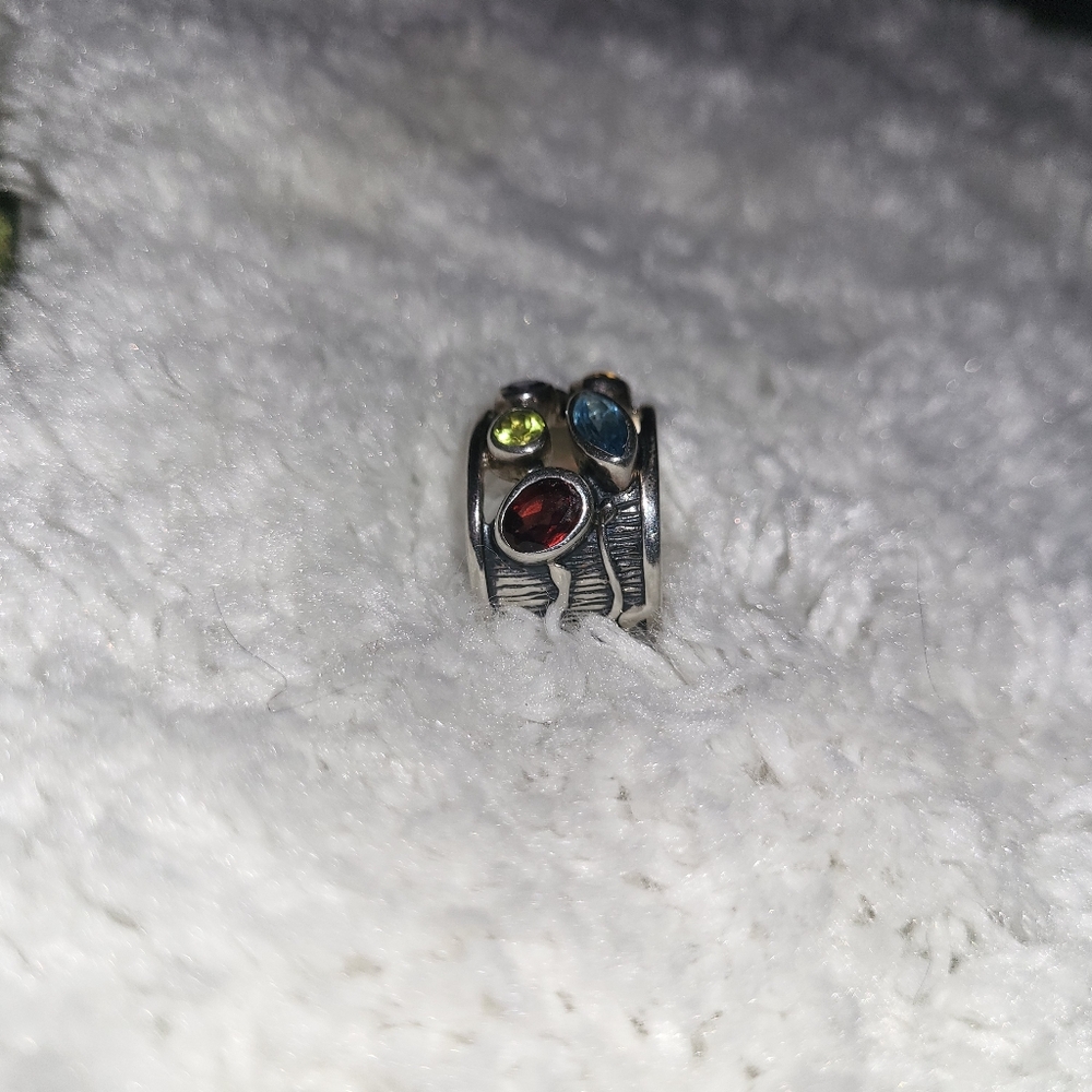 .925 Multi-Color Gemstone Silver Ring - image 4